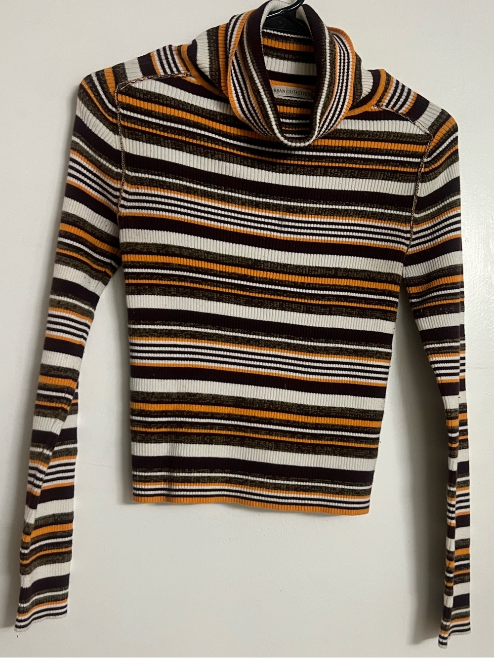 Urban Outfitters Striped Cowl Neck Sweater in Brown, Cream & Mustard
